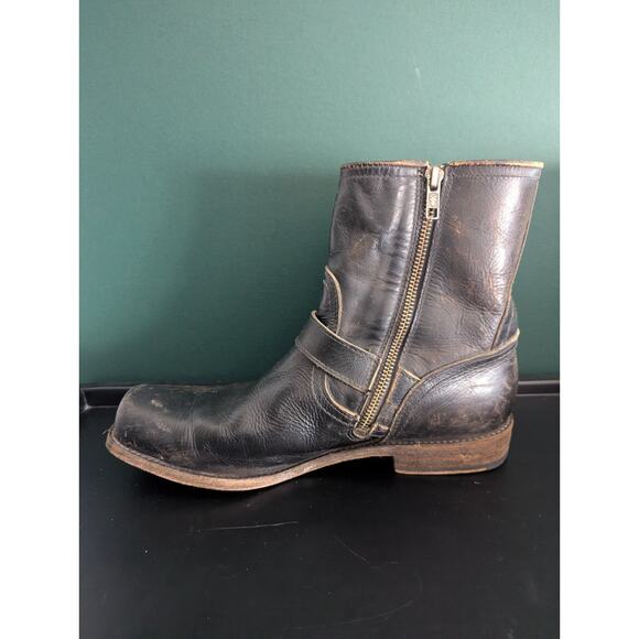 Vintage Frye Black Leather Ankle Zip Bucke Motorcycle Boots USA Men's 8 1/2D - Picture 7 of 16
